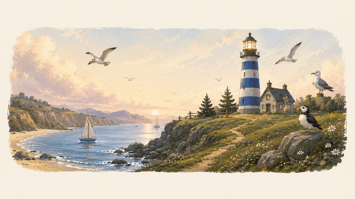 The Lighthouse at Gull Rock: a beam of light sweeping across the bay